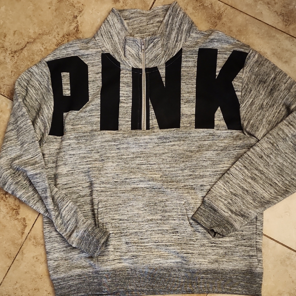 PINK Victoria's Secret Gray Half-Zip Pullover with Black Logo